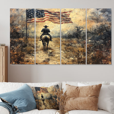 «Trail of Honour of Cowboy Usa Patriotist», art mural patriotiste américain, ensemble de 4 décorations murales modernes