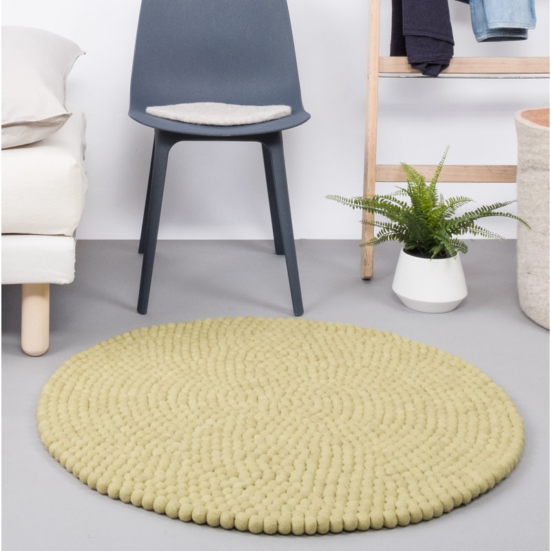 Round Solid Colour Wool Hand Woven Area Rug, Round 70cm