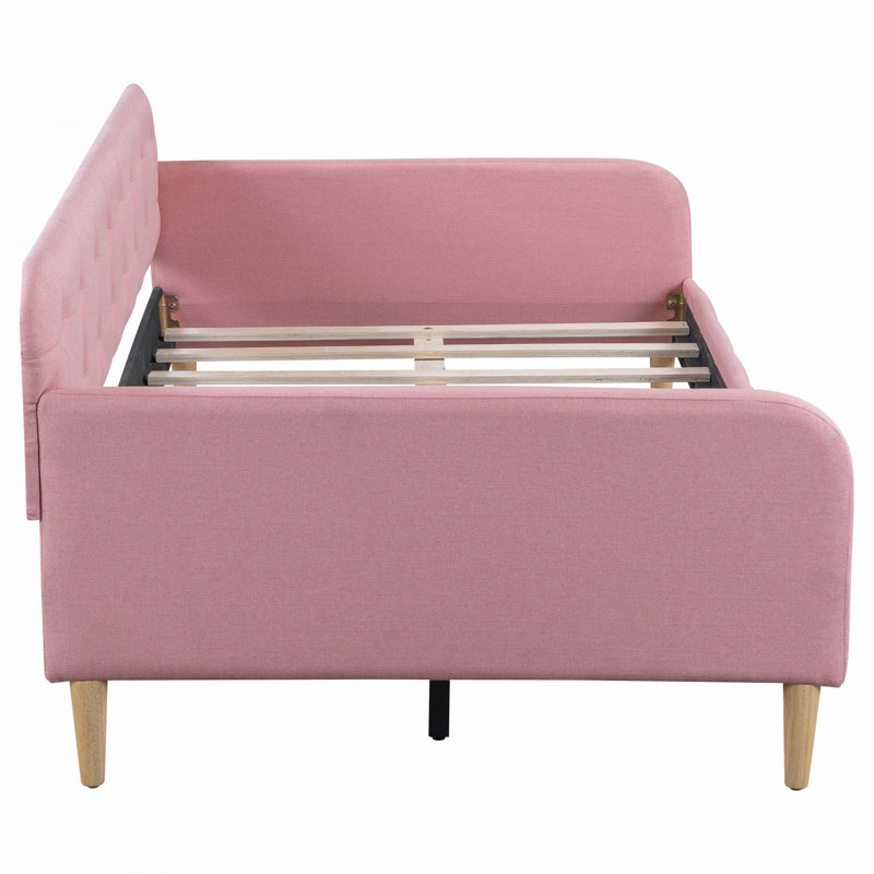 Lit de jour rembourré avec 4 pieds de soutien, Lit simple, Rose