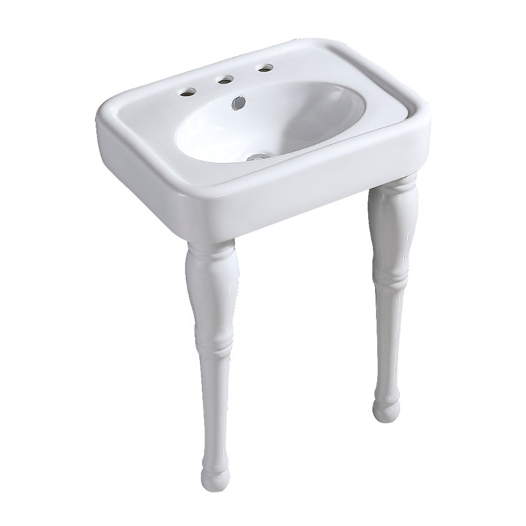 Derrah White Ceramic Rectangular Console Bathroom Sink with Overflow