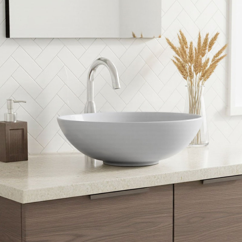 17 Stories 395mm L x 395mm W Natural Ceramic Circular Sink, White
