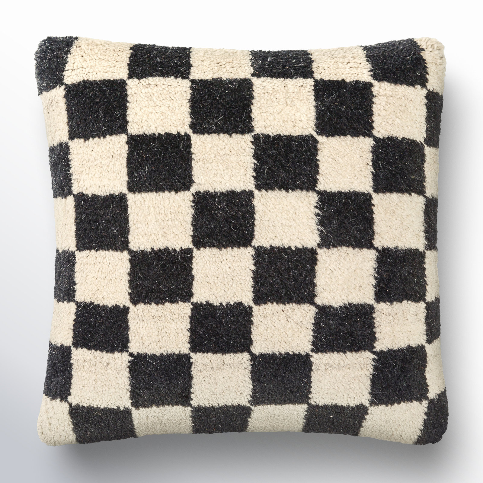 Villere Checkered Wool Throw Pillow, Black, 18"H x 18"W, Polyester