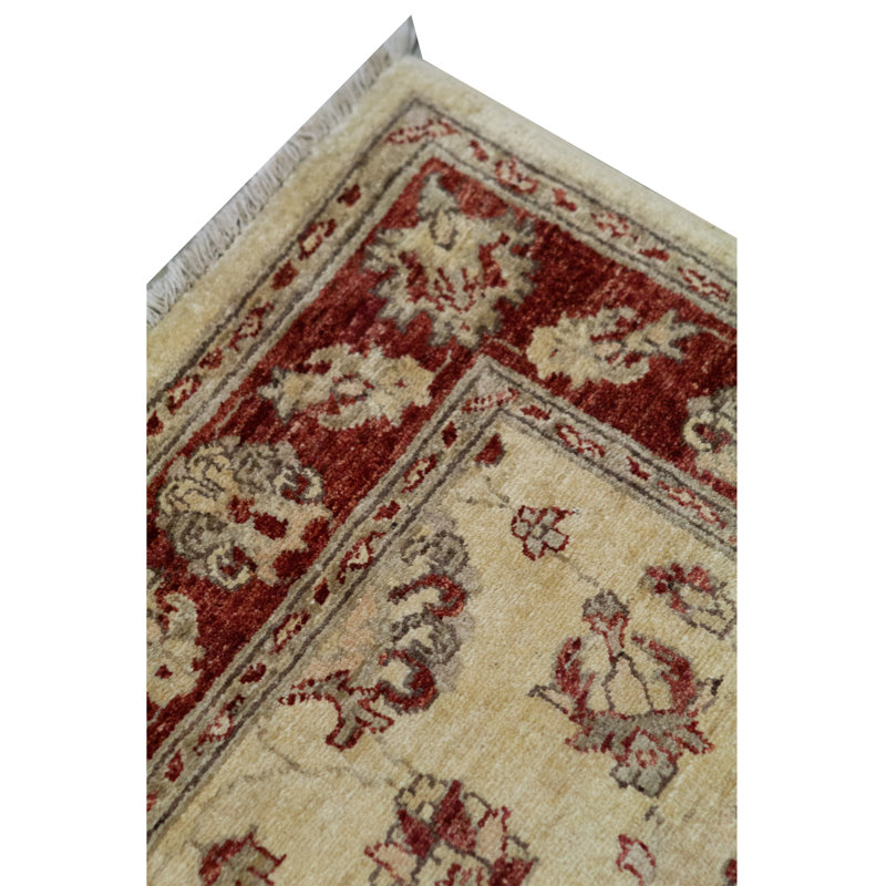 Tapis crème et rouge noué à la main de haute qualité