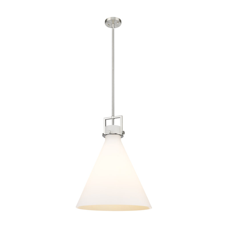 Luminaire suspendu avec tige 30 po Coterie, Blanc mat, H 22,75 po x l 18 po x P 18 po, Nickel satiné