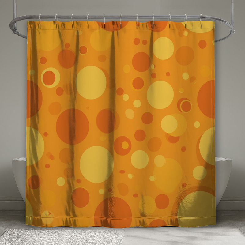 Rideau de douche cercles - décor de salle de bain abstrait Mid-Century moderne, H 84 po x l 70 po, Orange à pois