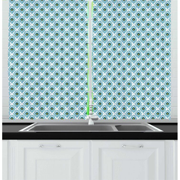 Bless international Blue/Green 55'' W Kitchen Curtain in | Wayfair