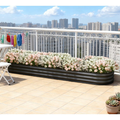 Dark Gray Raised Garden Bed Galvanized Planter Box Self-Draining Modular with Safety Edging 24.5"Dx94.5"Wx11.8"H