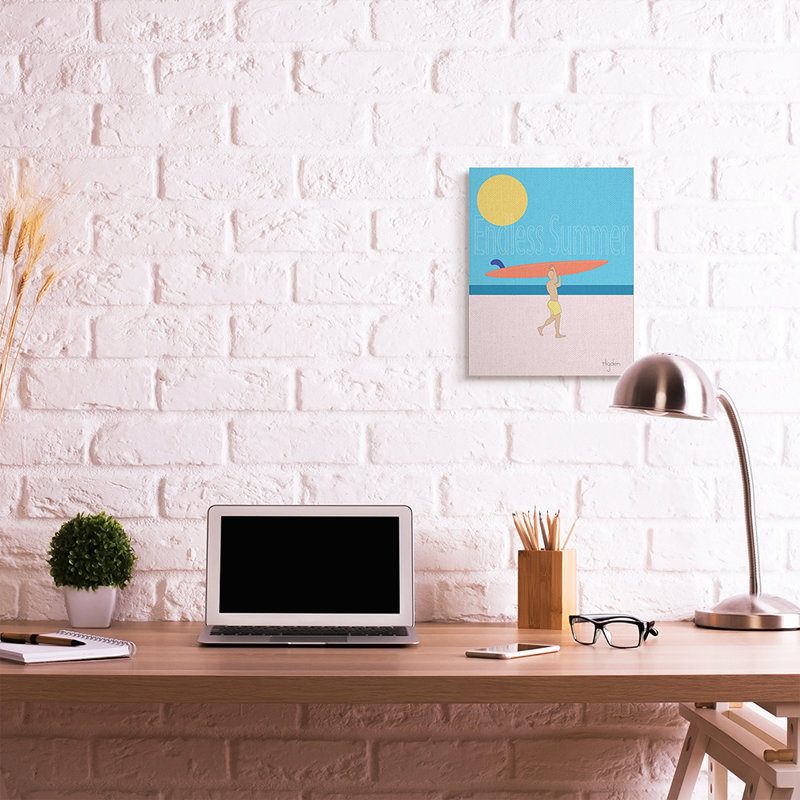 «Endless Summer Text Seasonal Beach Surfer» par Mark Higden - impression d'art graphique, Toile tendue