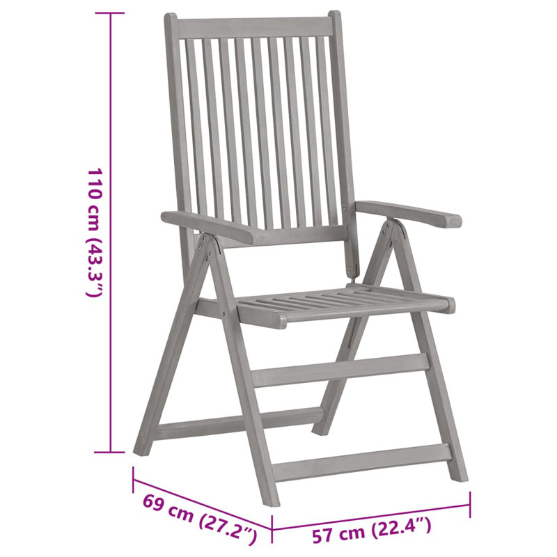 Chaise d'extérieur avec chaises inclinables d'extérieur en bois d'acacia massif, Taupe
