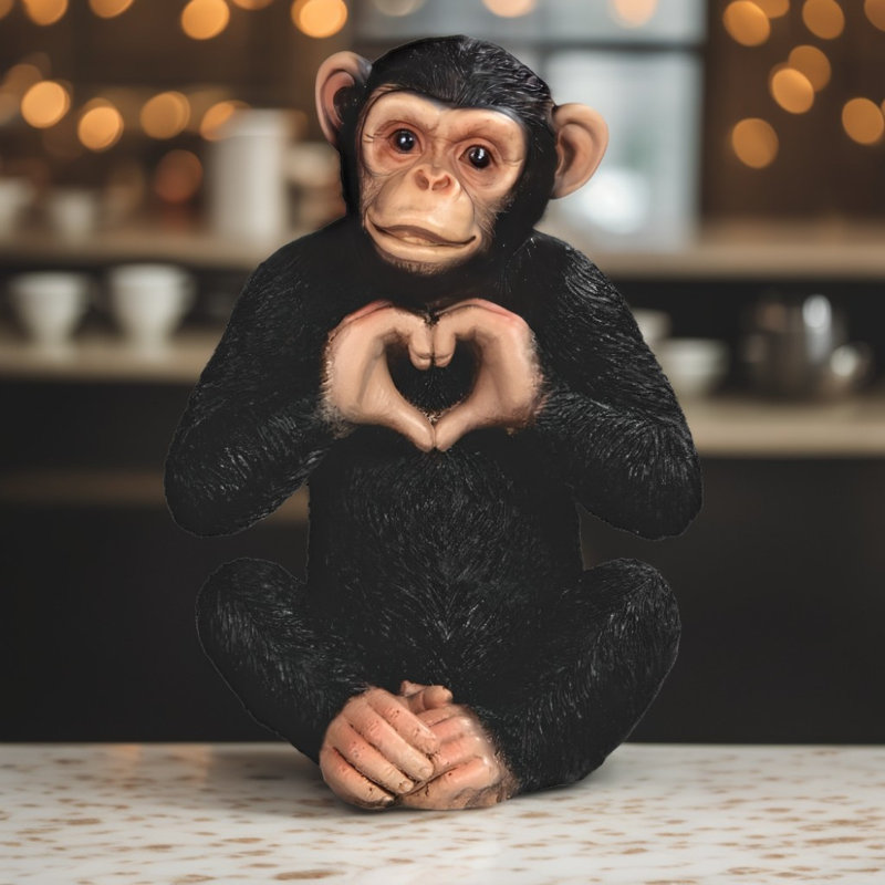 Figurine de chimpanzé en forme de cœur 5 "H