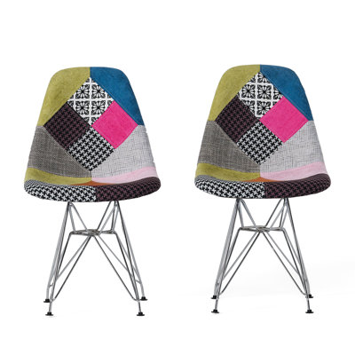 Colorful Bohemian Cafe Armchairs, Iron Structure & Upholstered Seat 2Pcs Living Room Chairs, Geometric Pattern Comfortable Back