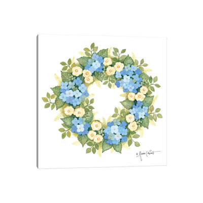 «Hydrangeas In Bloom Wreath» par Annie Lapoint - peinture sur toile tendue