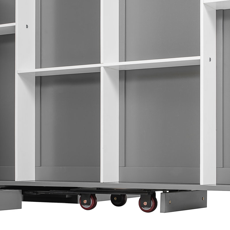 Grand lit escamotable rotatif avec supports de rangement cachés, Gris