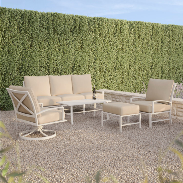 Bristol Outdoor Ottoman, Canvas Flax Sunbrella®