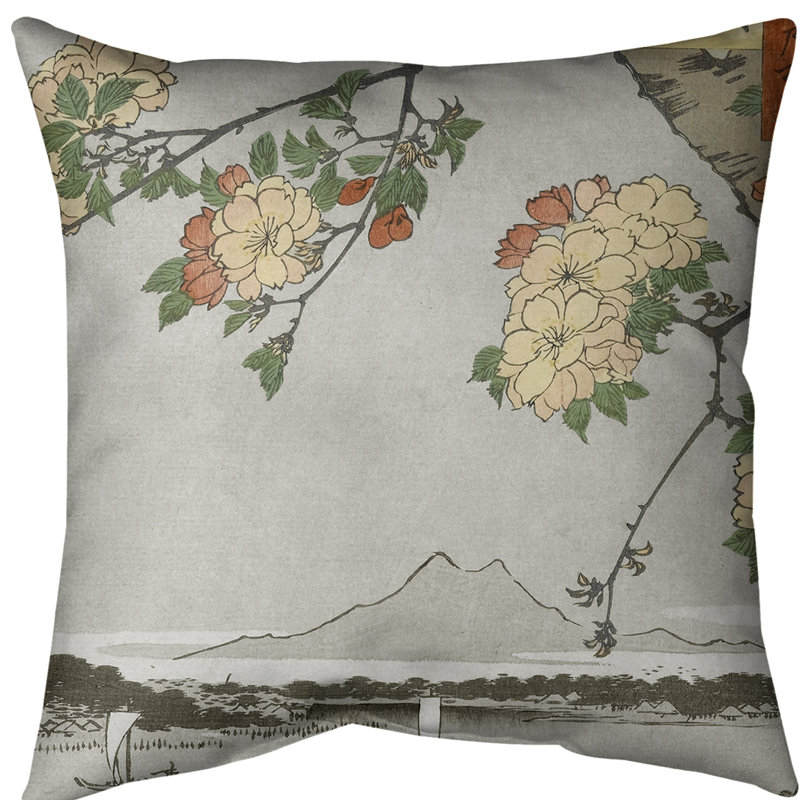 Housse de coussin Blossoms over the River, 18 po x 18 po, Revers gris, Polyester filé
