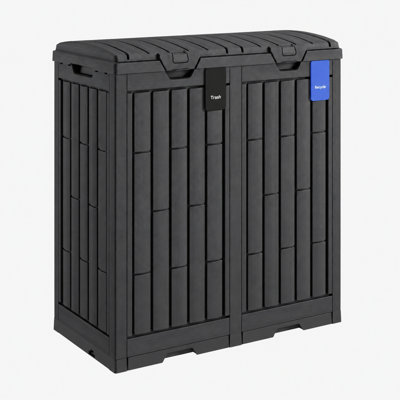 Poubelle extérieure à double couvercle de 60 gallons avec bacs de récupération, grise/noire
