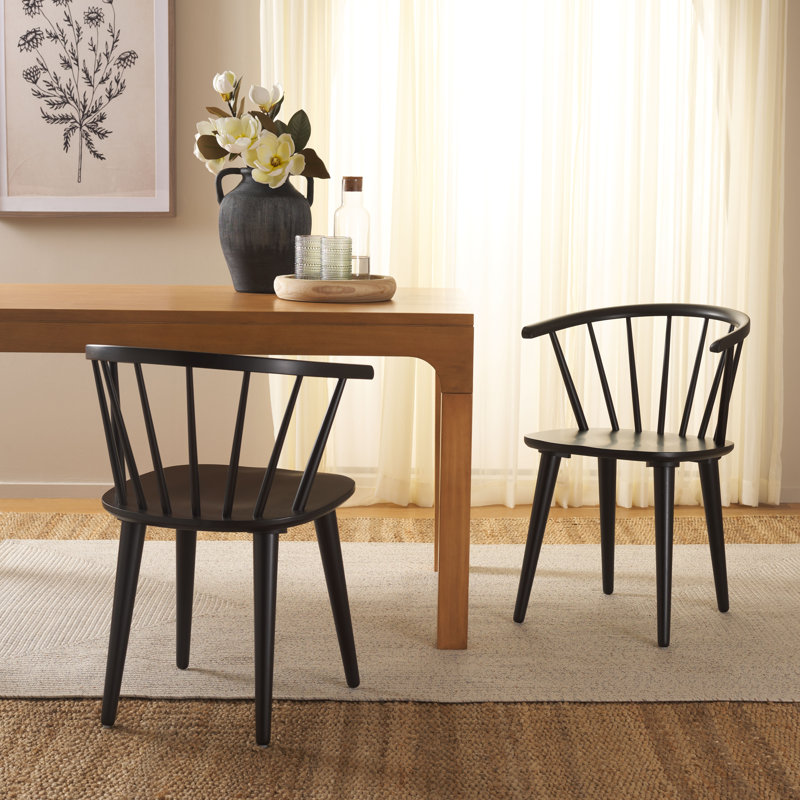 Chaise de salle à manger en bois massif Sheffield, Noir mat, 2 chaises