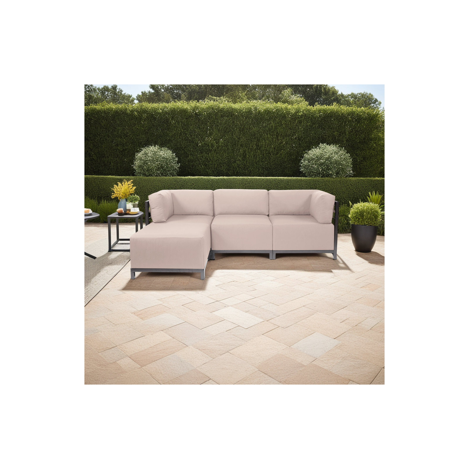 Olen 95.5'' Wide L-Shaped Steel Patio Sectional with Cushions, Titanium, Sand Sunbrella
