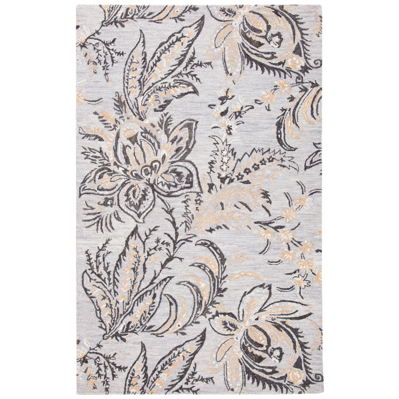Bochov Hand Tufted 0.8 Wool 0.2 Cotton Floral Rug, Rectangle 4' x 6'
