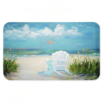 Tapis de sol antidérapant imprimé Sunny Beach Scene Relaxation, design par Julie DeRice