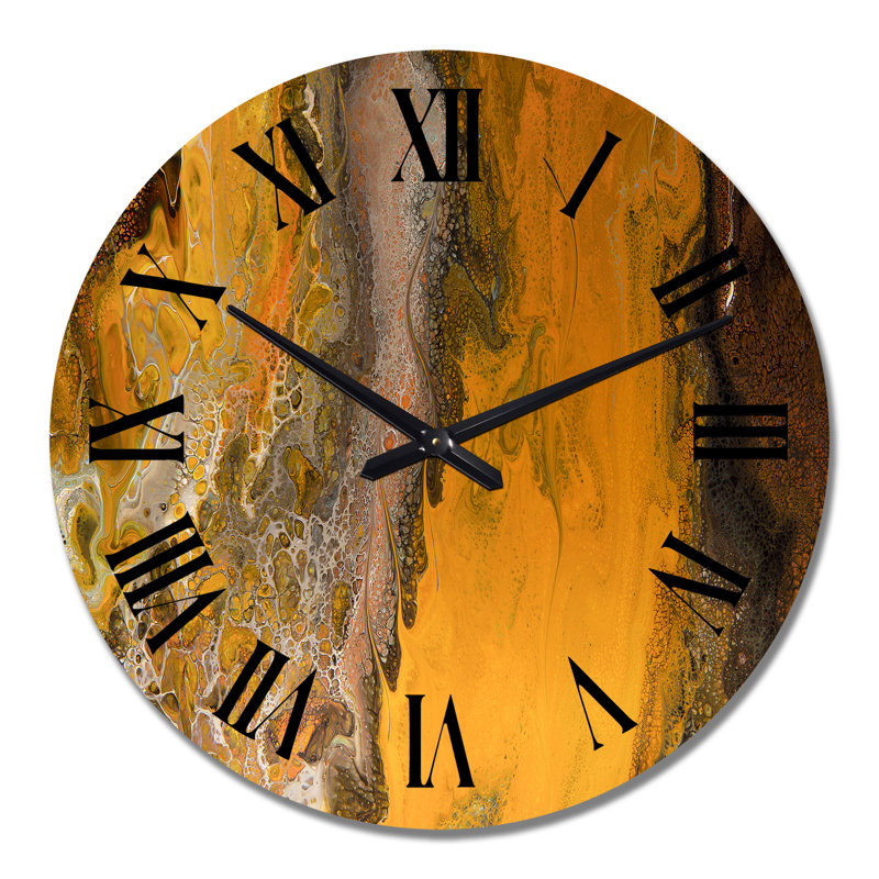 Horloge murale moderne orange, gris, noir et marbre II, Grand