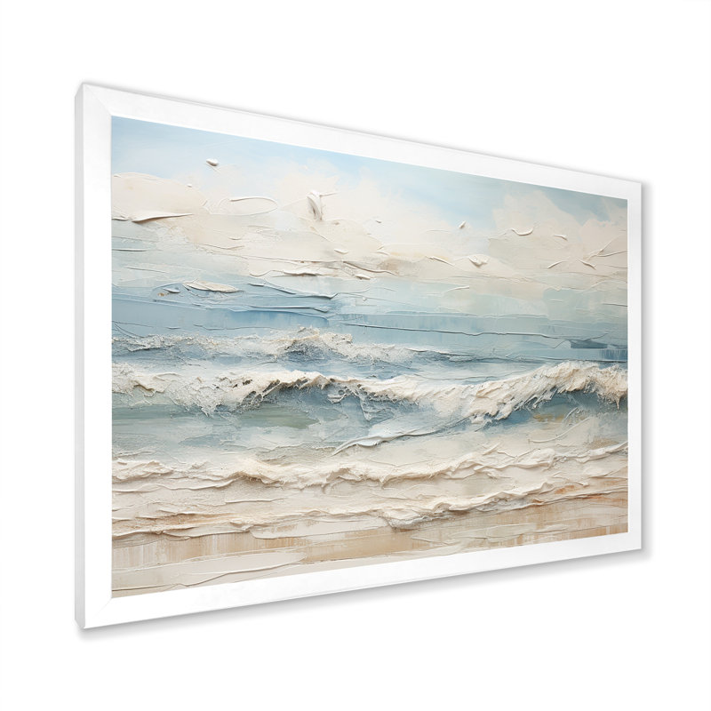 Peinture de plage côtière beige et bleue - Reproductions encadrées de plage côtière, H 12 po x l 20 po, Impression encadrée