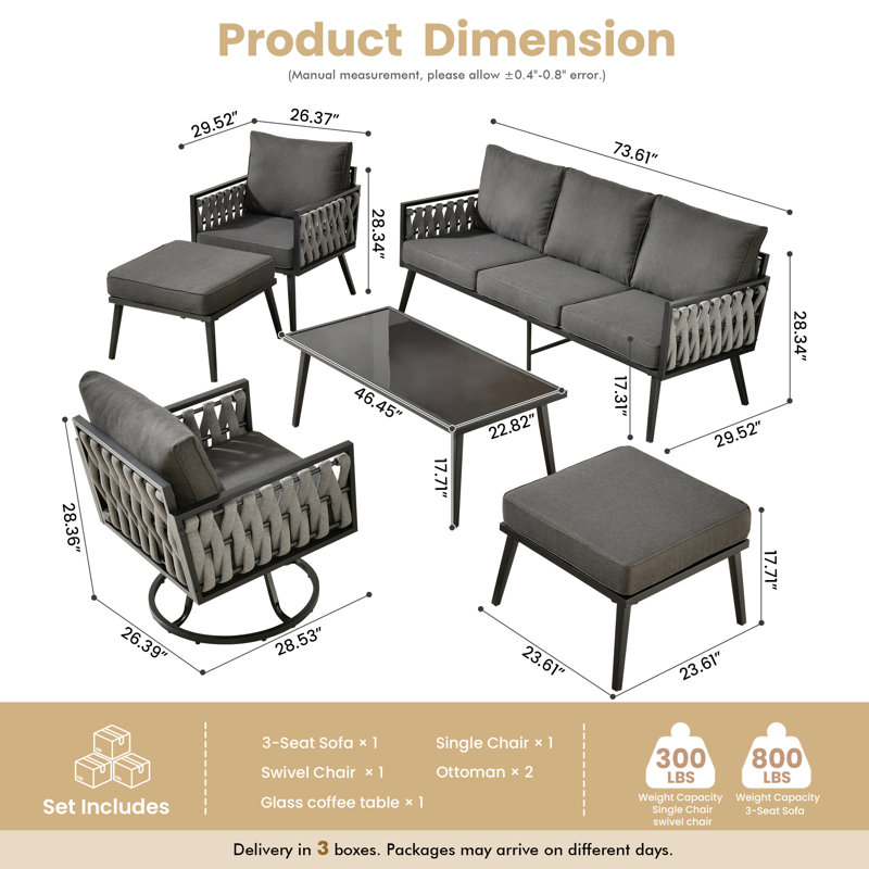 Eaker 6 Piece Seating Group with Cushions, Black