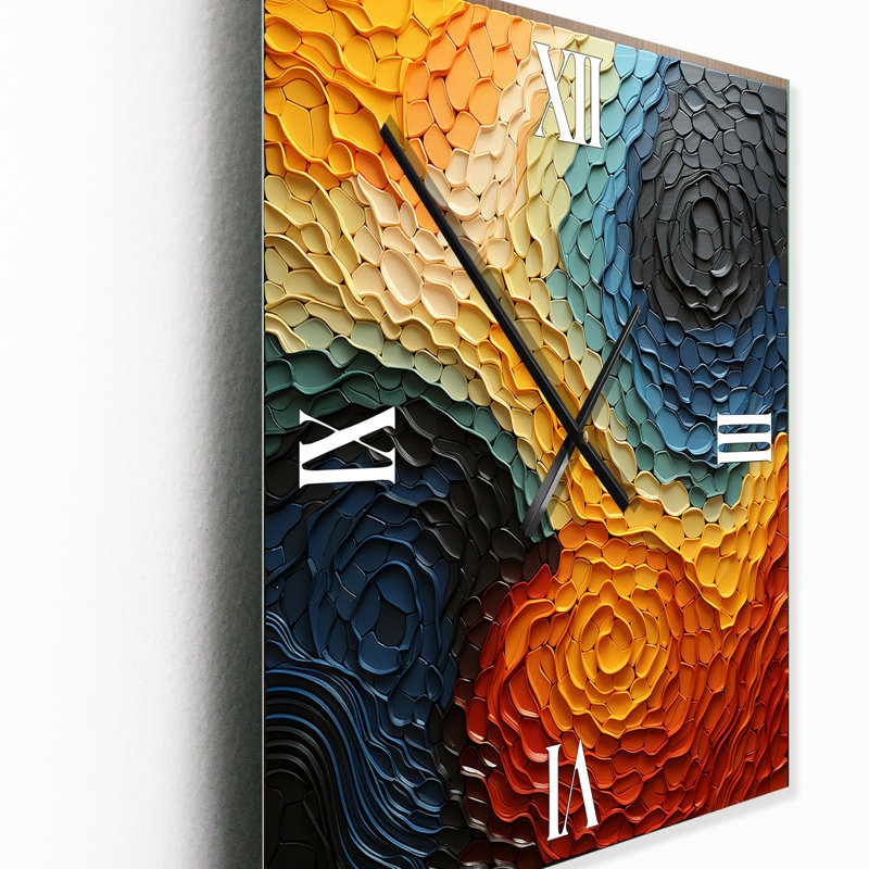Horloge murale abstrait en métal bleu sarcelle Op Art, Grand