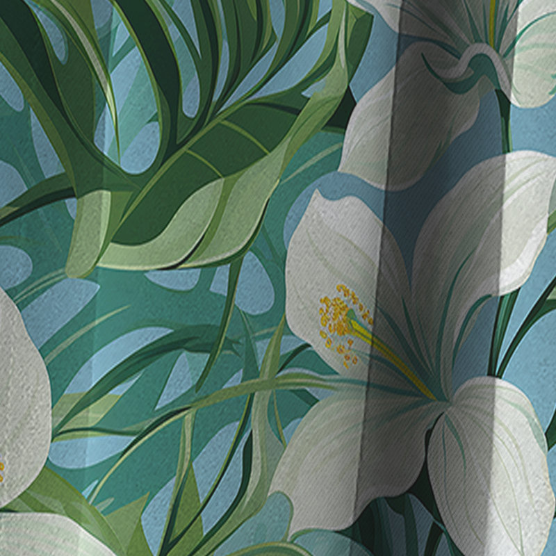Motif tropical azure brise II - rideau floral - rideau occultant floral - 1 panneaux, L 52 po x L 108 po