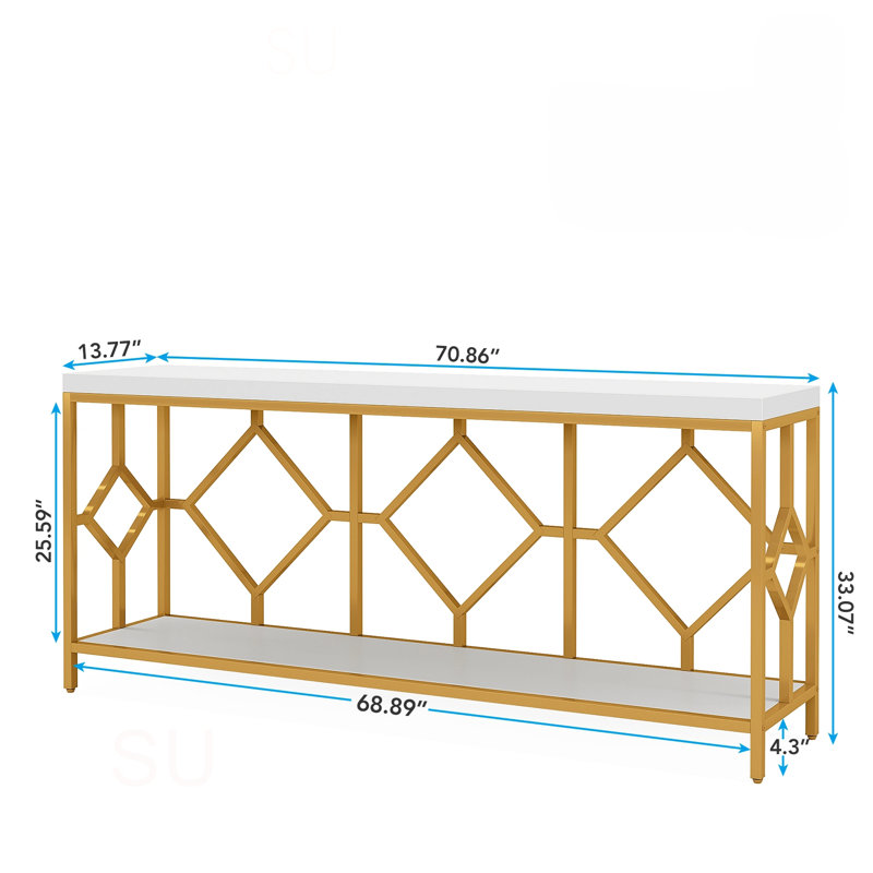 Canapé extra long de 70,9 po, console industrielle étroite derrière le canapé avec structure en métal à motif de losanges, rangement ouvert à 2 niveaux pour le vestibule, salon
