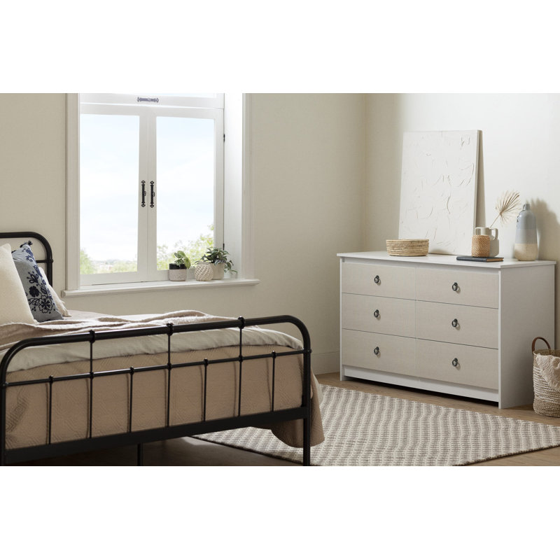 Plenny White and Blue 6-Drawer Double Dresser
