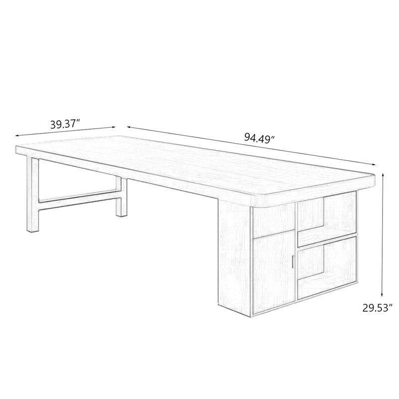 Solid wood rectangular desk with storage cabinet, 29.53" H x 94.49" W x 39.37" D