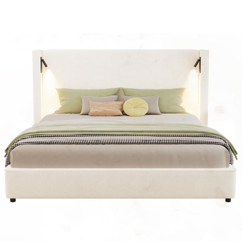 Upholstered Bed Frame With High Wingback Headboard, King