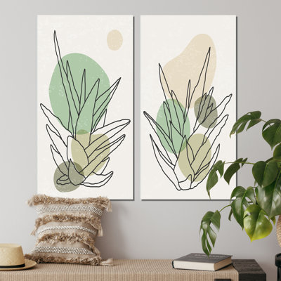 «Green Botanical Branch with Leaves I», ensemble de 2 peintures