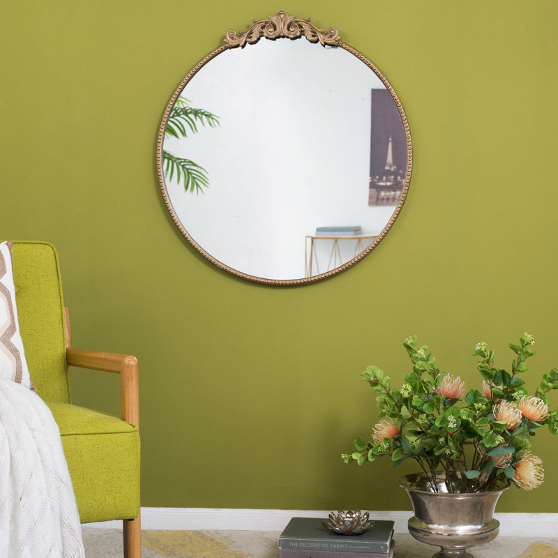 Miroir rond, Doré, 32 po x 30 po