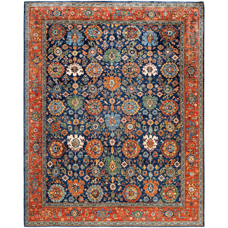 Tapis unique noué à la main bleu raffiné 8 pi 1 po x 10 pi 1 po Raffin