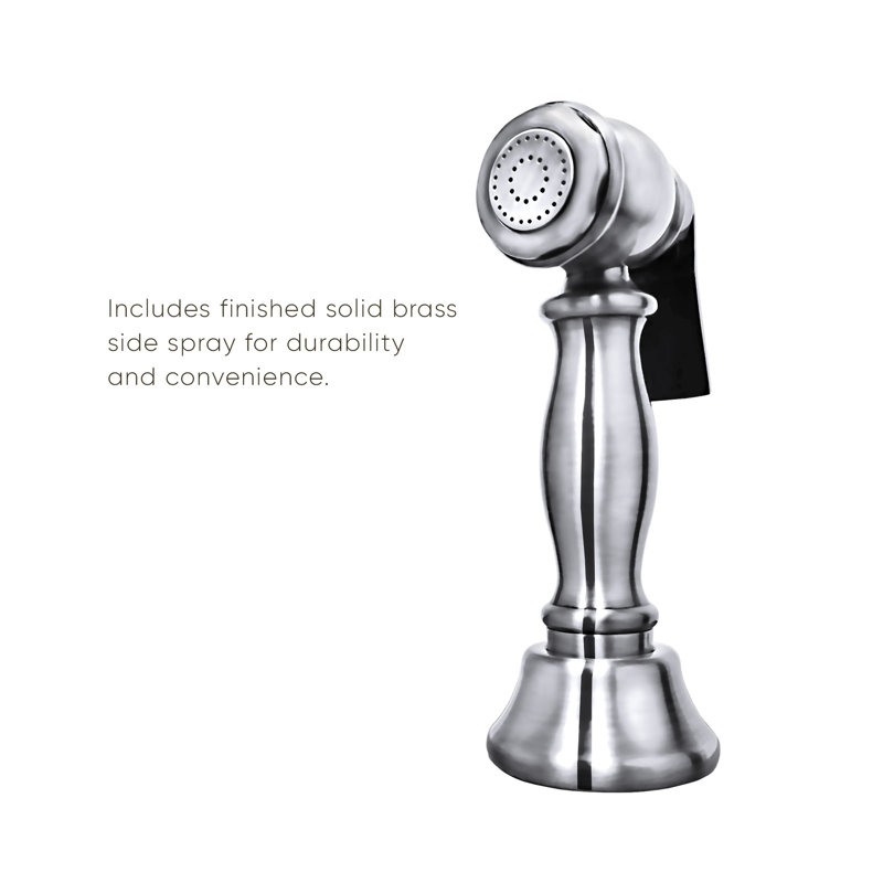 Whitehaus Collection Bridge Faucet with Long Gooseneck Swivel Spout, Lever Handles and Solid Brass Side Spray, Chrome