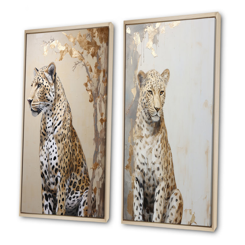«Cheetahs Fleetage Moments» - ensemble de 2 reproductions d'art sur toile guépard, H 32 po x l 33 po, Encadrement brun