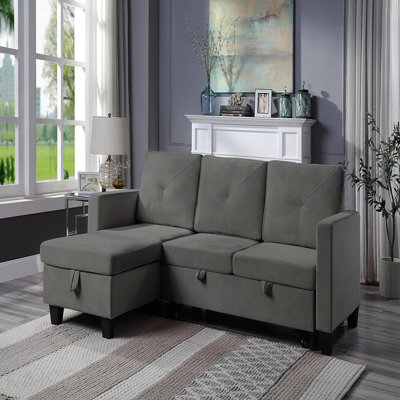 Canapé-lit modulaire réversible en velours gris foncé de 82,5 po avec méridienne de rangement