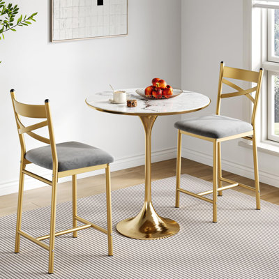 Ensemble de tabourets de bar, tabouret de bar à hauteur de comptoir moderne avec dossier haut et repose-pieds en métal, tabourets de bar rembourrés à large siège