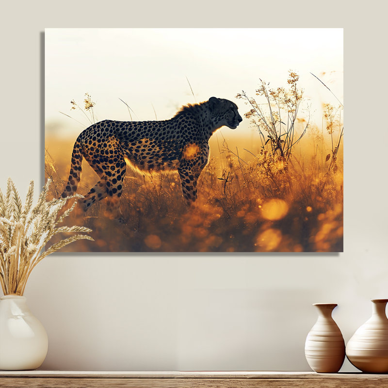 Majestic guépard dans la prairie coucher de soleil - léopard / guépard, art mural, salon, Métal métal