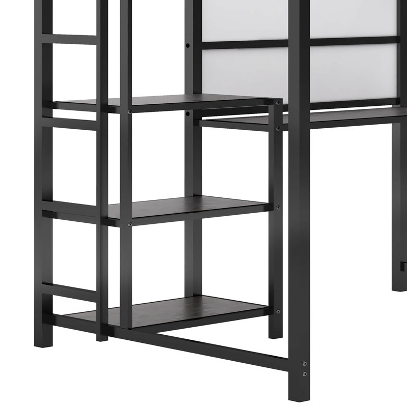 Femke Loft Bed with Desk, Bookcase and Whiteboard  by Isabelle & Max, Black, Full