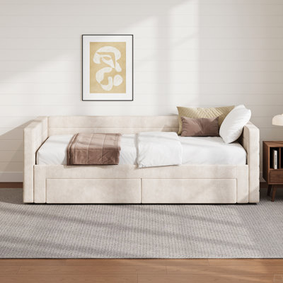Twin Size Upholstered Extendable Daybed Frame With Trundle,Space-Saving Twin To King Design, Chenille Fabric Sofa Bed by Latitude Run
