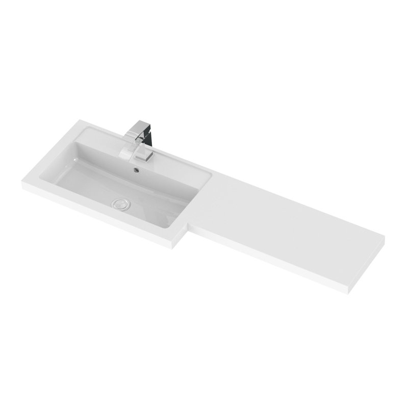 Fusion Fitted Furniture - Gloss White Freestanding Single Vanity with Integrated Basin, Left-Handed, Anthracite Woodgrain
