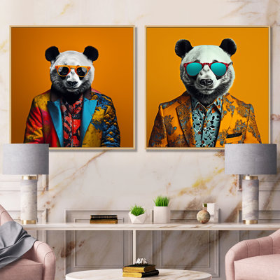 Fashion Panda In suit I - Ensemble de 2 impressions sur toile Panda