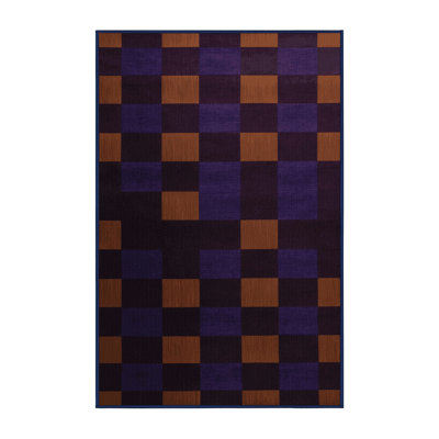 Machine Washable Checkered Purple Area Rug
