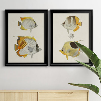 " Yellow And Gray Fish I " 2 - Pieces Painting Print