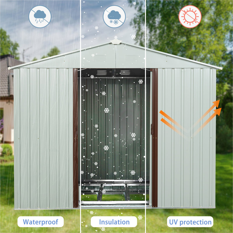 6 x 5ft White Metal Storage Shed with Sliding Doors