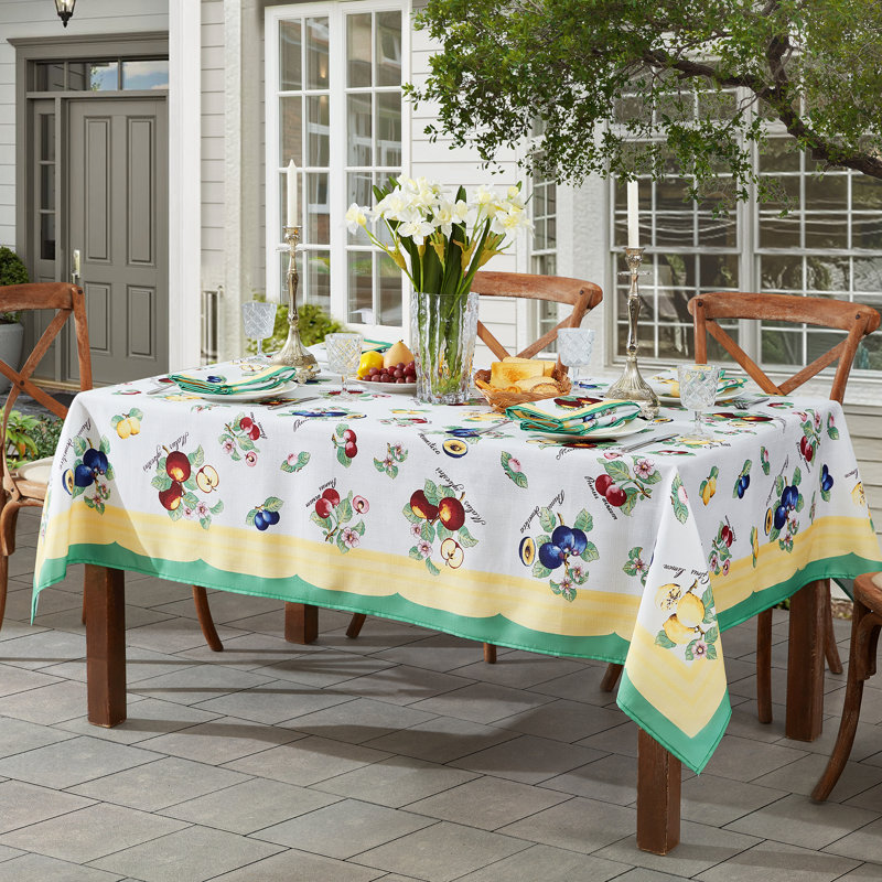 French Garden Fleurence Rectangle Stain and Water Resistant Tablecloth, 84" Rectangle