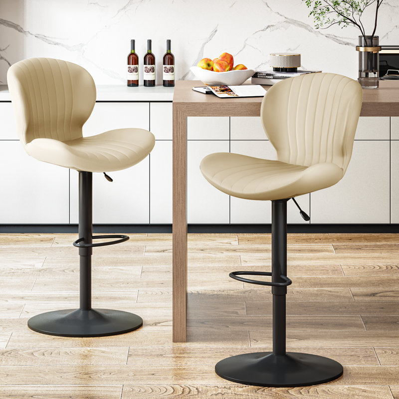 Bar Stools Set of 2,Adjustable Swivel Counter Height Bar Stools with Back & Footrest,Modern Design Bar Chairs,Faux Leather Upholstered Barstools for Bar,Kitchen
